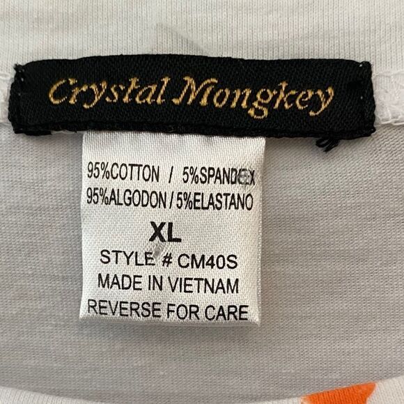 Crystal Mongkey XL* White Red Gypsy Rose Sugar Skull Skelton T-Shirt - Picture 5 of 6